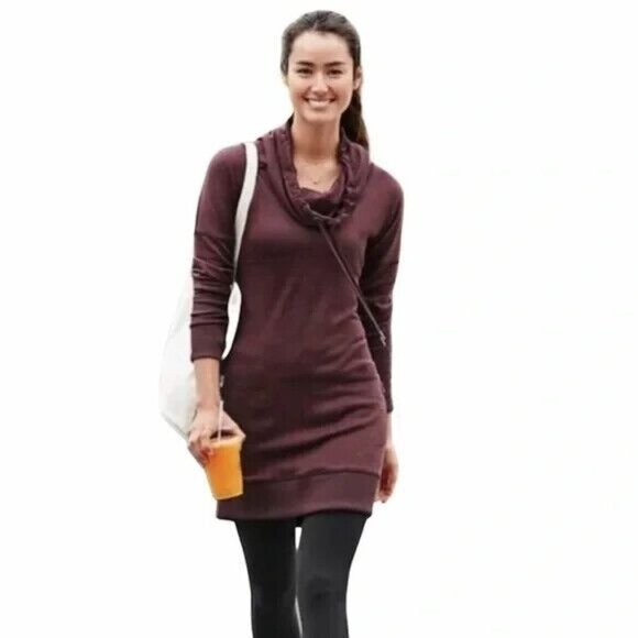 Athleta Dresses & Skirts - Athleta Sport It Cowl Neck Sweater Dress Maroon Jersey Medium Pullover